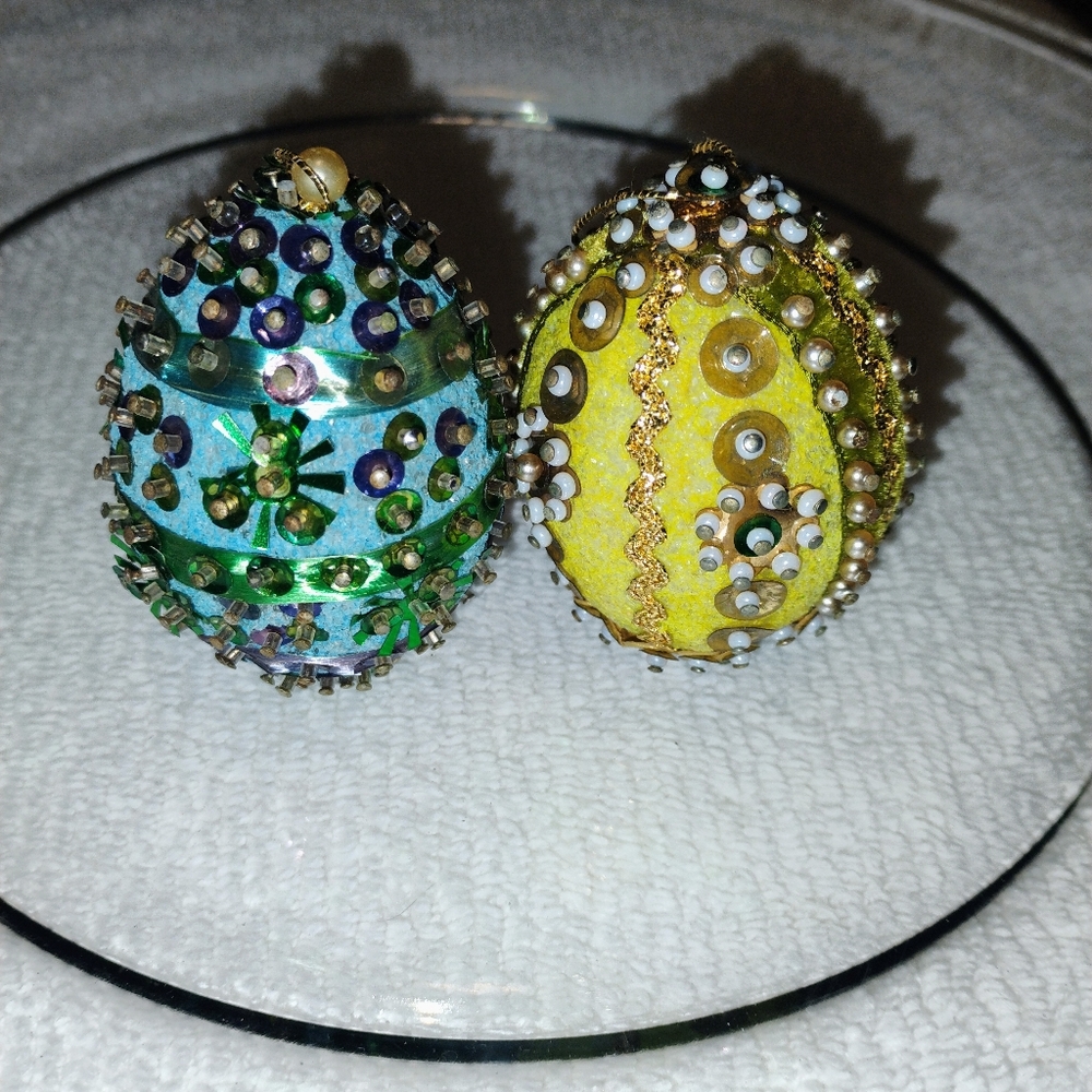 Decorative Handmade Christmas Ornament / Beaded Easter Eggs Vintage Lot Of 9 - Picture 4 of 14